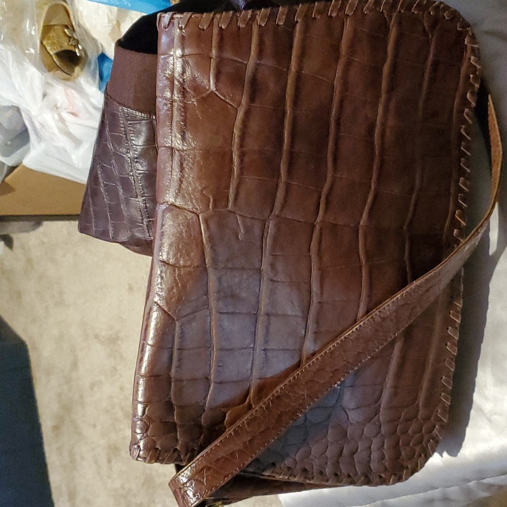 Genuine leather croc brown bag